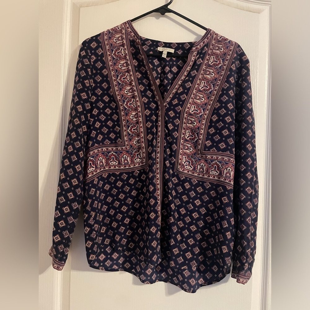 Joie Silk Button Up Geometric Blouse S Boho Preppy Satin Minimalist